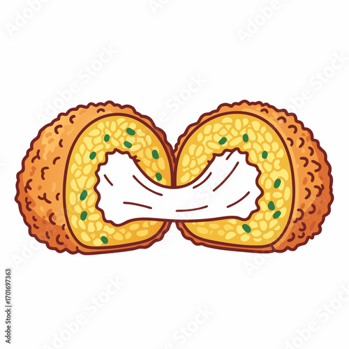 A delicious cut open bun filled with meat on a white background for culinary designs. The bun is halved to reveal its savory contents.