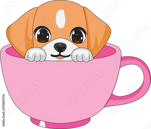Cute Dog Inside Coffee Cup Animal Cartoon Vector