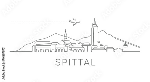 Spittal Austria Skyline Vector Line.