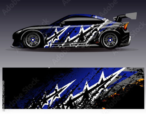 Car wrap design vector. Graphic abstract stripe racing background designs for vehicle, rally, race, adventure and car racing livery