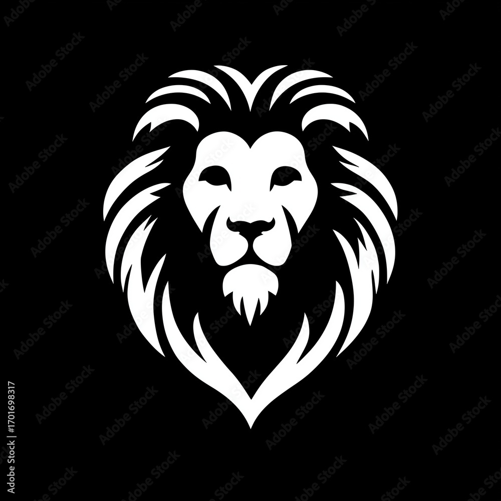 Fototapeta premium Minimalist logo design of a white lion head on a solid black background