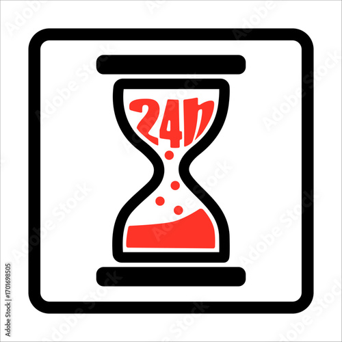 24 hour time concept: red liquid in hourglass symbolizing urgency and deadline.