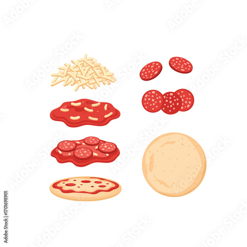 A delicious homemade pizza being prepared with melted cheese, savory pepperoni slices, and rich tomato sauce on a crispy crust, showcasing a classic italian