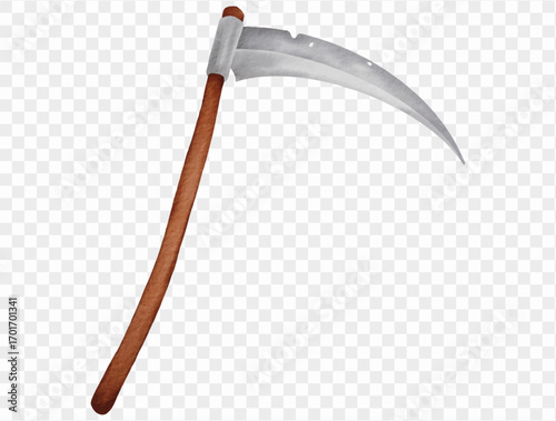 Watercolor scythe grim reaper spooky halloween weapon Vector.