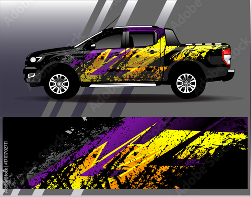 Car wrap design vector. Graphic abstract stripe racing background designs for vehicle, rally, race, adventure and car racing livery
