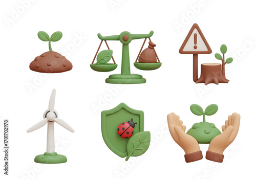 3d icon of ecofriendly 3d icons representing nature, conservation, and renewable energy, isolated on transparent background