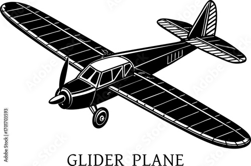 A glider plane with long wings, realistic illustration, white background