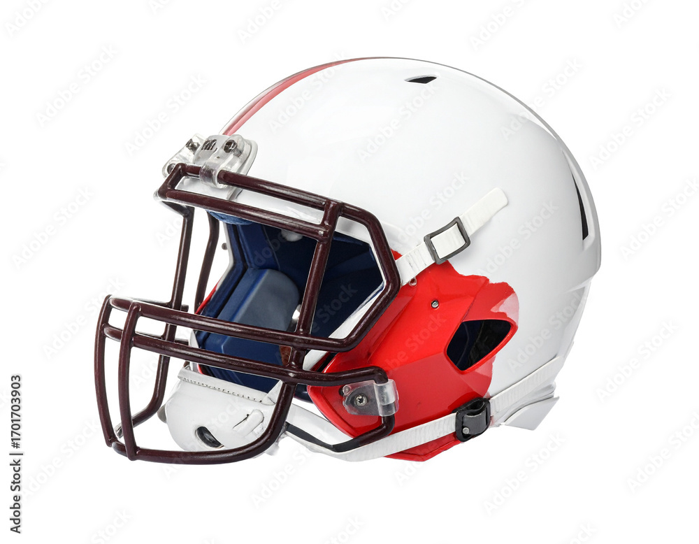 Naklejka premium American football helmet with face mask on a white background.