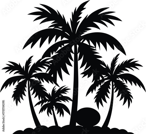 Silhouette of Palm Trees at Sunset Tropical Island on white background