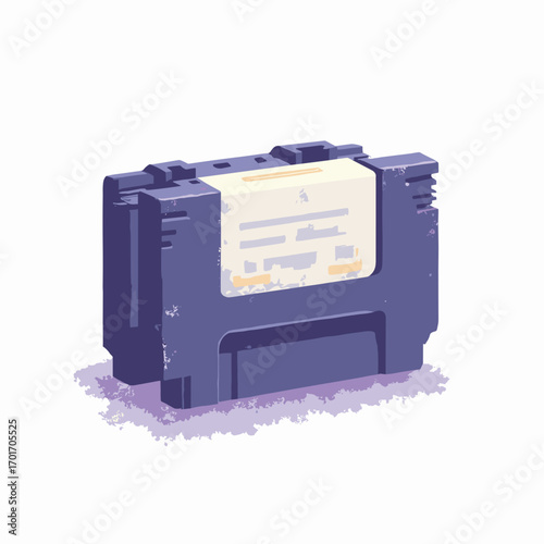 8-bit game cartridge — rectangular plastic cartridge with notch and label pad, pin connector edge, white background