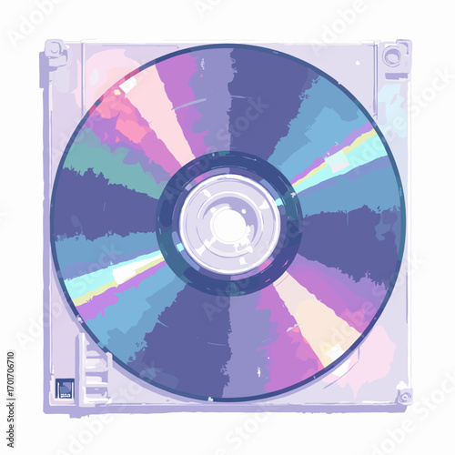 LaserDisc — large glossy disc in sleeve with reflective rings and printed label, white background