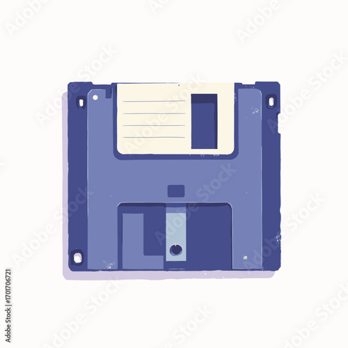 MiniDisc cartridge — small square MD with visible magnetic disk window and label strip, white background