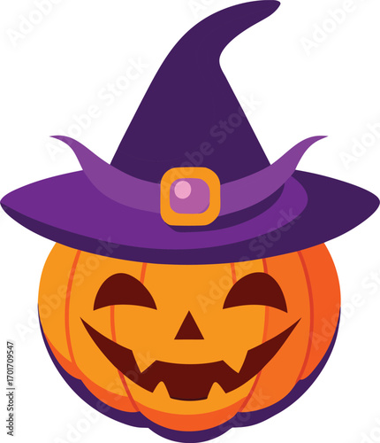 Flat carved pumpkin lantern with glowing face and handle