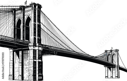 Brooklyn Bridge Silhouette Illustration Vector Iconic Landmark & Architecture Art