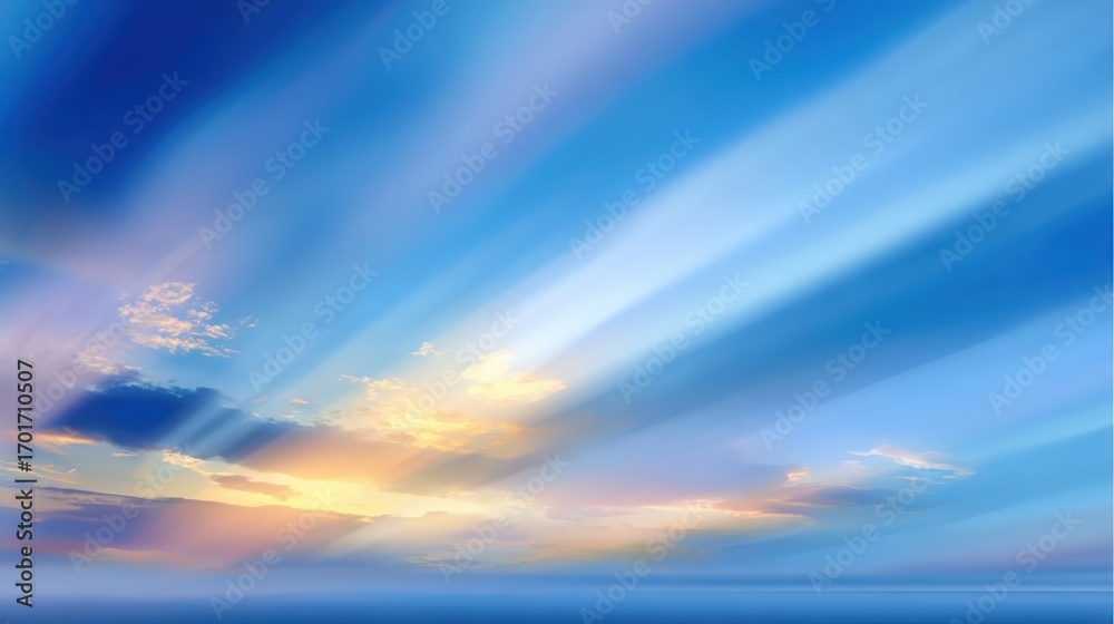 Obraz premium Serene Sky: Abstract Sunset Rays and Clouds for Backgrounds and Creative Projects