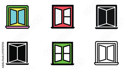 Vector art of illustration set of various window designs, showcasing different styles and colors, for versatile use in design projects
