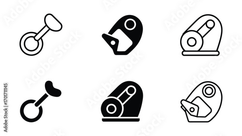 Vector art of set of six welding machine icons collection of different welding machine symbols in outline and solid styles industrial equipment concept