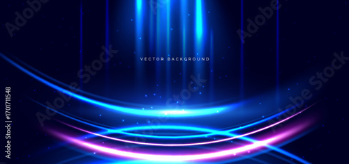 Abstract blue beam vertical on dark blue background. Speed motion moving movement concept.