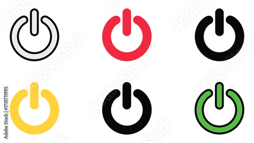 Vector art of power button set of colorful icons for on and off switch symbol for electronic device and interface