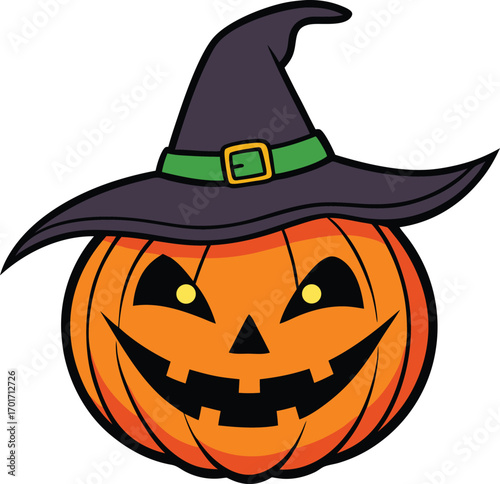 Scary carved pumpkin illustration with spooky face design
