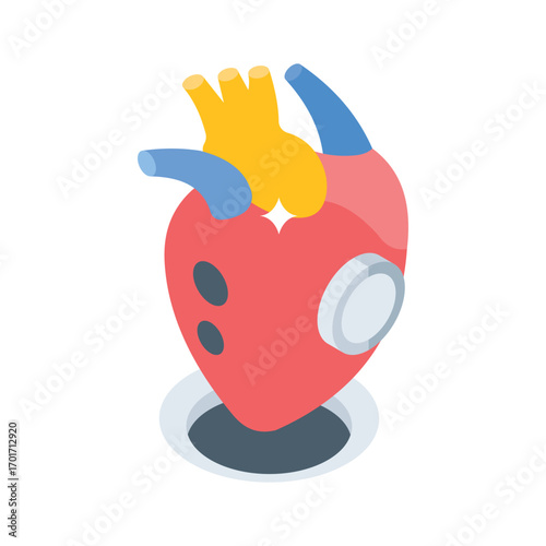 Trendy isometric style icon of artificial heart