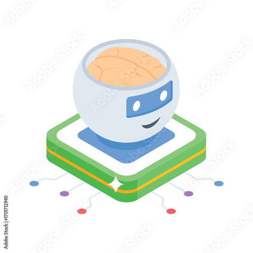 Handy isometric style icon of AI-powered bot