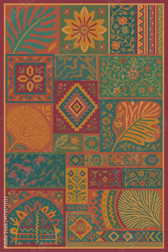 Wallpaper Mural Moroccan Folk art inspired Carpet with modern Pattern in high definition isolated on white canvas with trending colors
 Torontodigital.ca