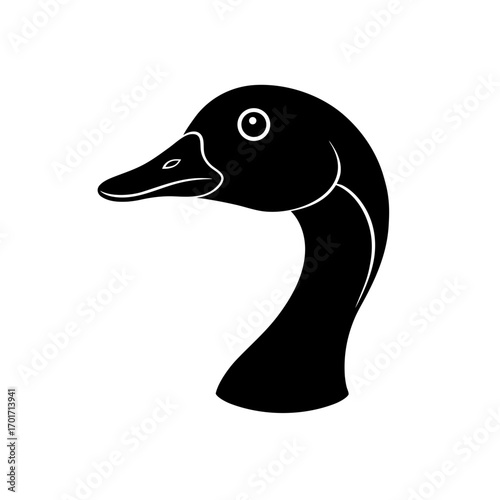 Silhouette of a goose head and long neck on transparent background