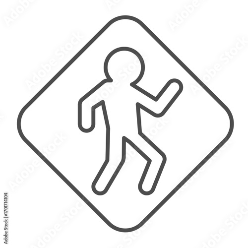 Road signpost with human thin line icon, driver license concept. Vector graphics. People walk at road allowed sign on white background, outline style icon for mobile or web design.