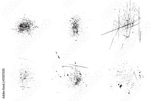 Grunge Ink Splatter and Scratch Texture Set on White Background