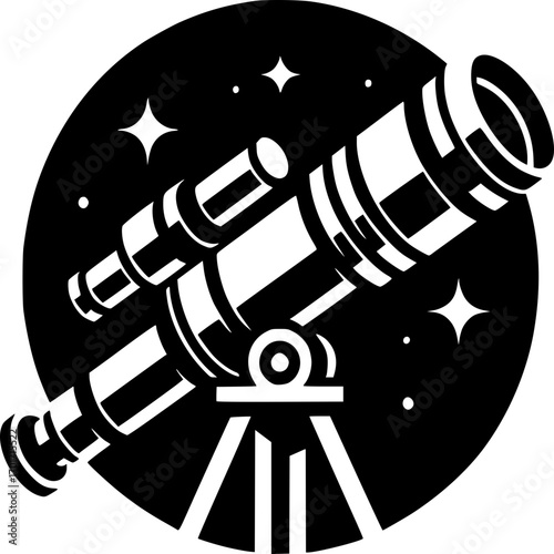 Celestial Explorer: An artistic illustration of a telescope, poised against a backdrop of twinkling stars, hinting at the mysteries of the cosmos.