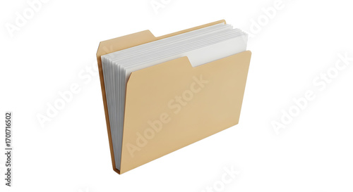 Beige File Folder with White Papers in Office Setting for Document Organization