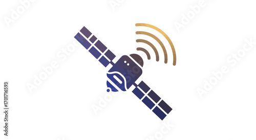 Vector illustration of a satellite icon broadcasting a signal, representing global communication, navigation, and space technology