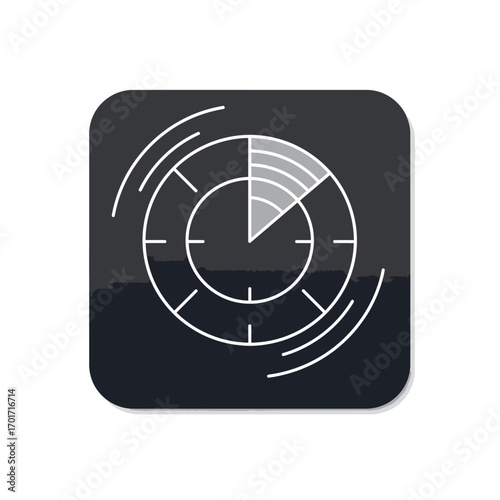 Modern technology symbol representing a scanning process, system check, or progress indicator. A vector line art icon for user interface design