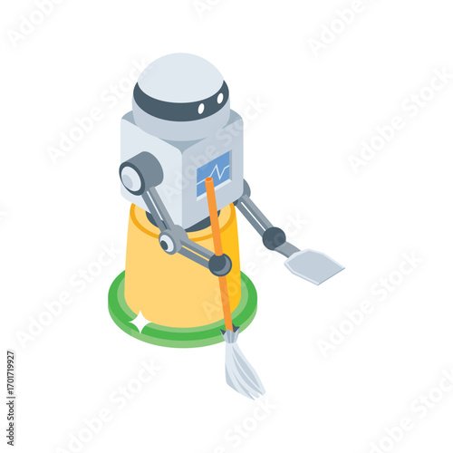 A ready to use isometric style icon of servant robot