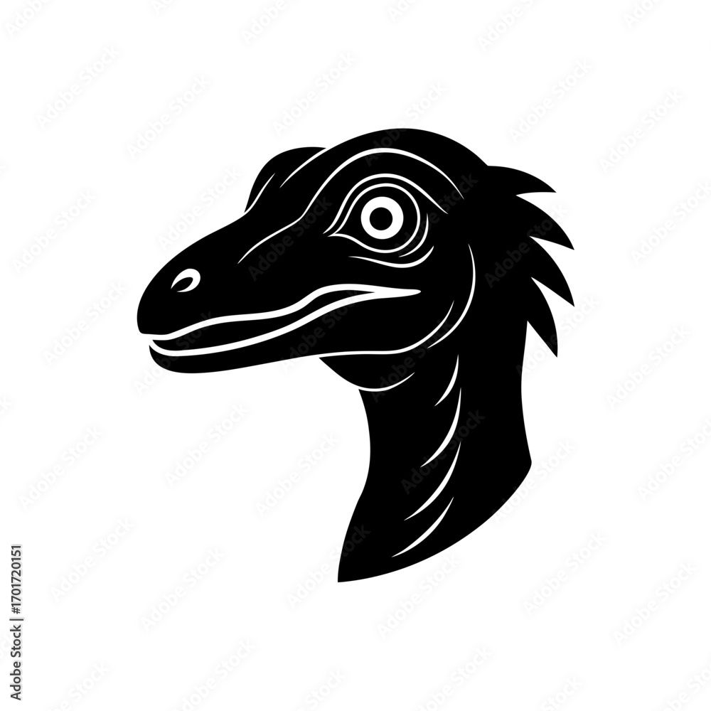 Fototapeta premium Silhouette of a raptor dinosaur head view on transparent background