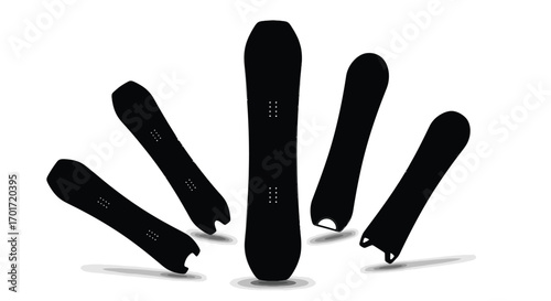 Diverse snowboards arranged in a dynamic composition ready for winter sports adventure vector