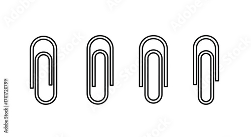 Four classic metal paperclips arranged in a row showing different angled perspectives vector