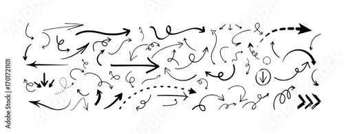 Diverse Hand-Drawn Arrow Collection: Directional Symbols for Design and Navigation