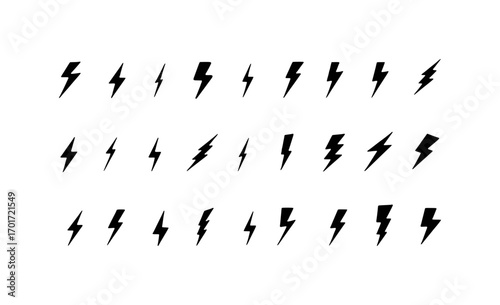 Collection of Black Lightning Bolt Icons on White Background