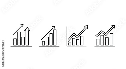 Hand drawn bar charts with upward trending arrows indicating growth and success vector