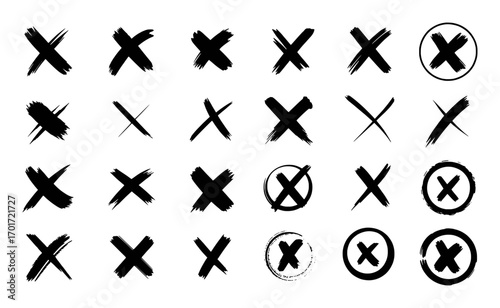 Collection of Hand-Drawn "X" Marks and Checkmarks in Circles