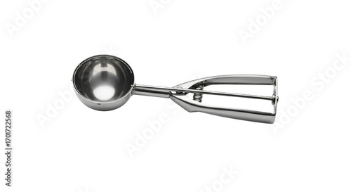Stainless steel ice cream scoop on isolated transparent background  