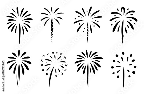 Collection of Stylized Black and White Firework Icons