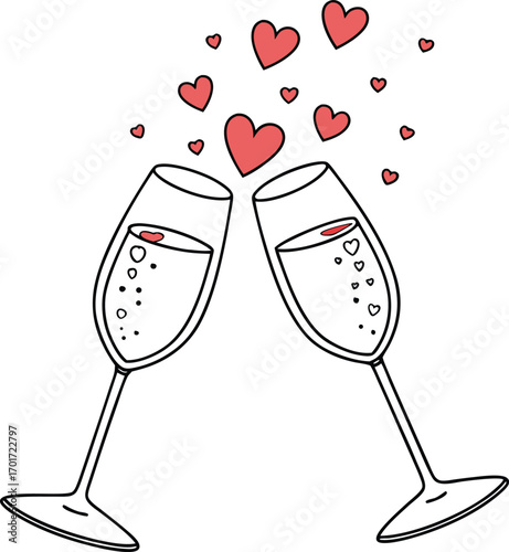 Celebratory champagne glasses clinking together for a toast