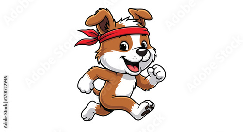 Sporty Dog Mascot Running with Red Headband Energetic Animal Character Illustration