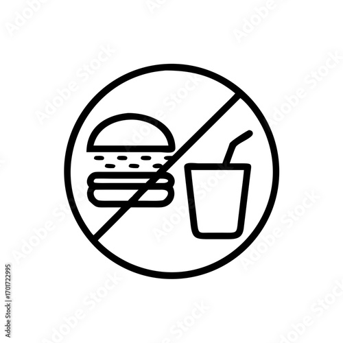 Icon of forbidden burger and drink in minimalist style  