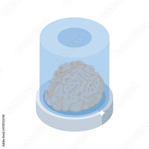 Premium isometric style icon of preserved human mind chip