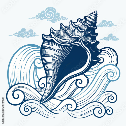 Conch Shell in the Ocean