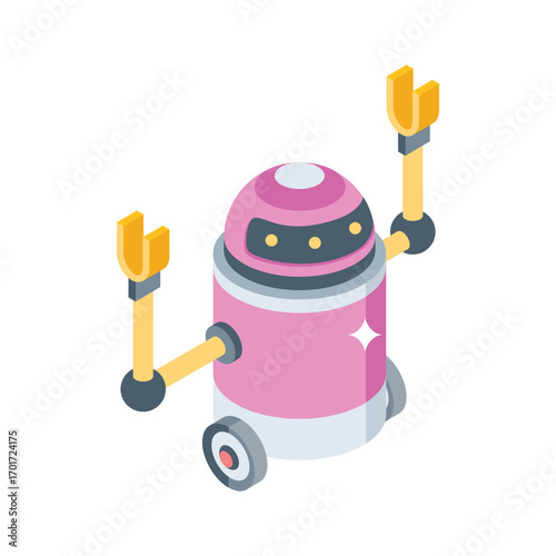A trendy isometric style icon of smart helping bot